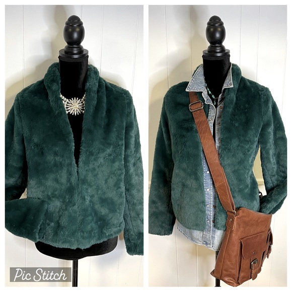 NWOT‼️Banana Republic Faux Fur Jacket -Glen Green XXS - Picture 1 of 16